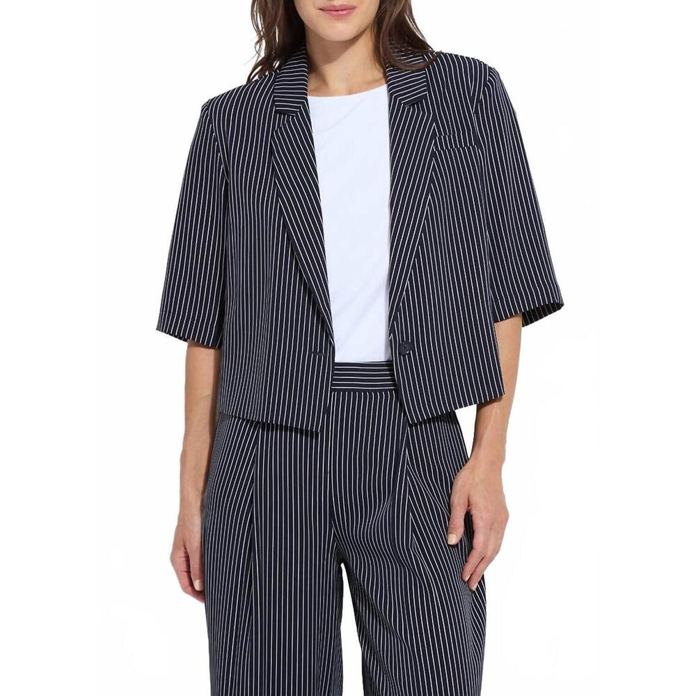 NEW LYSSE clarette cropped blazer in marine pinstripe